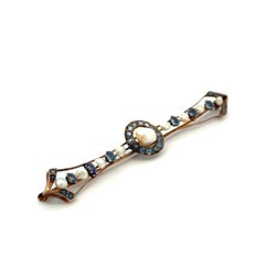 Broche victorienne vintage en or avec perles naturelles et saphirs naturels