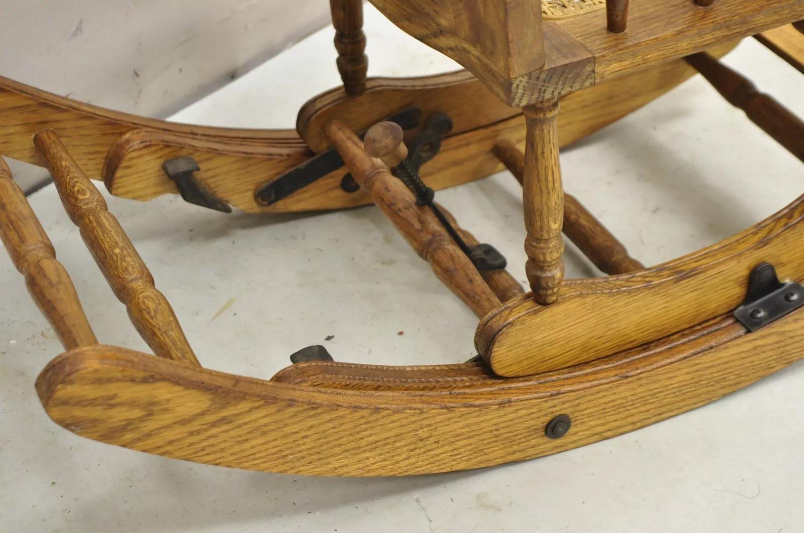 Vintage Victorian Oak & Cane Convertible Childs High Chair Rocking Chair For Sale 5