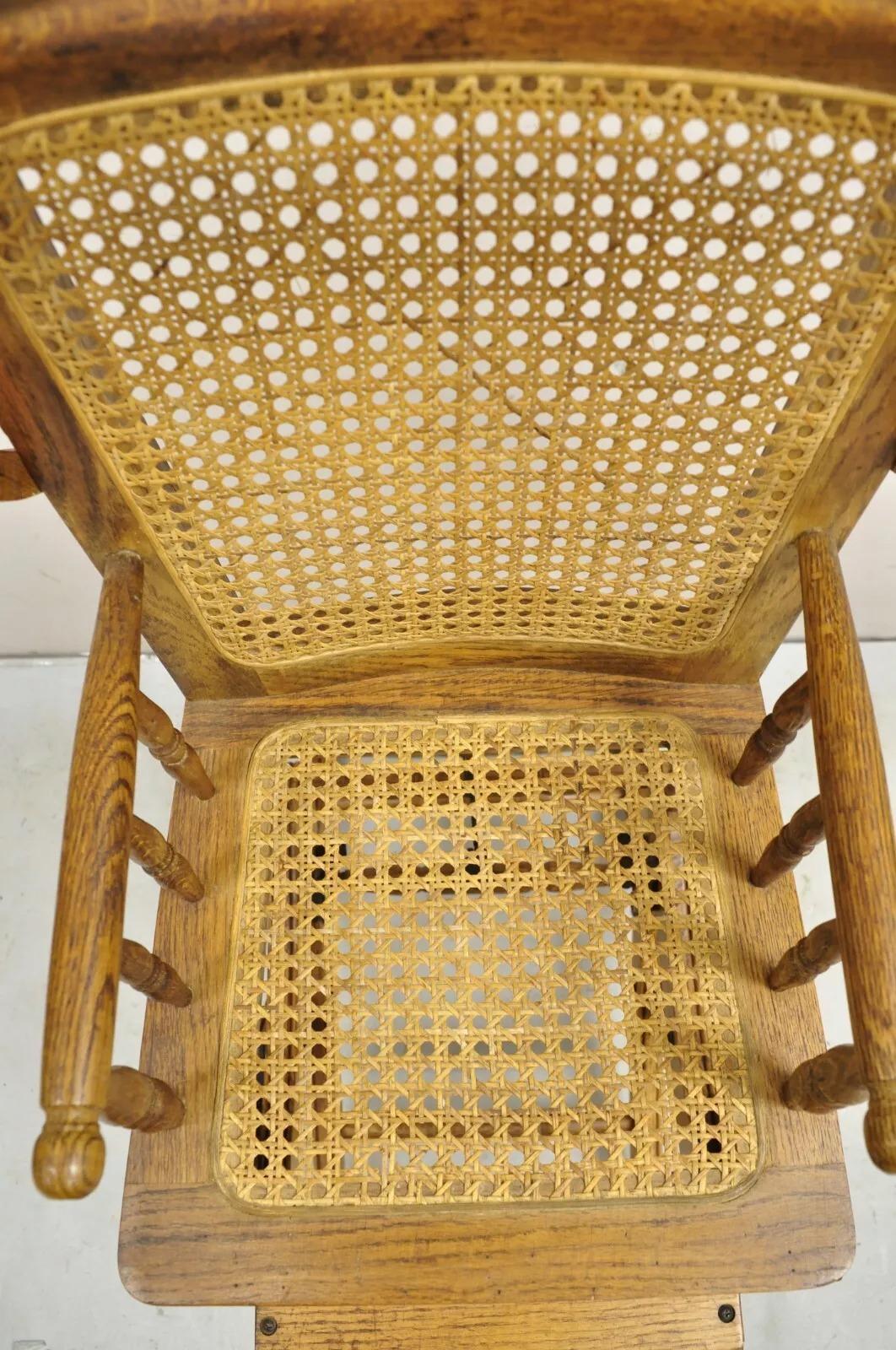 Vintage Victorian Oak & Cane Convertible Childs High Chair Rocking Chair For Sale 3