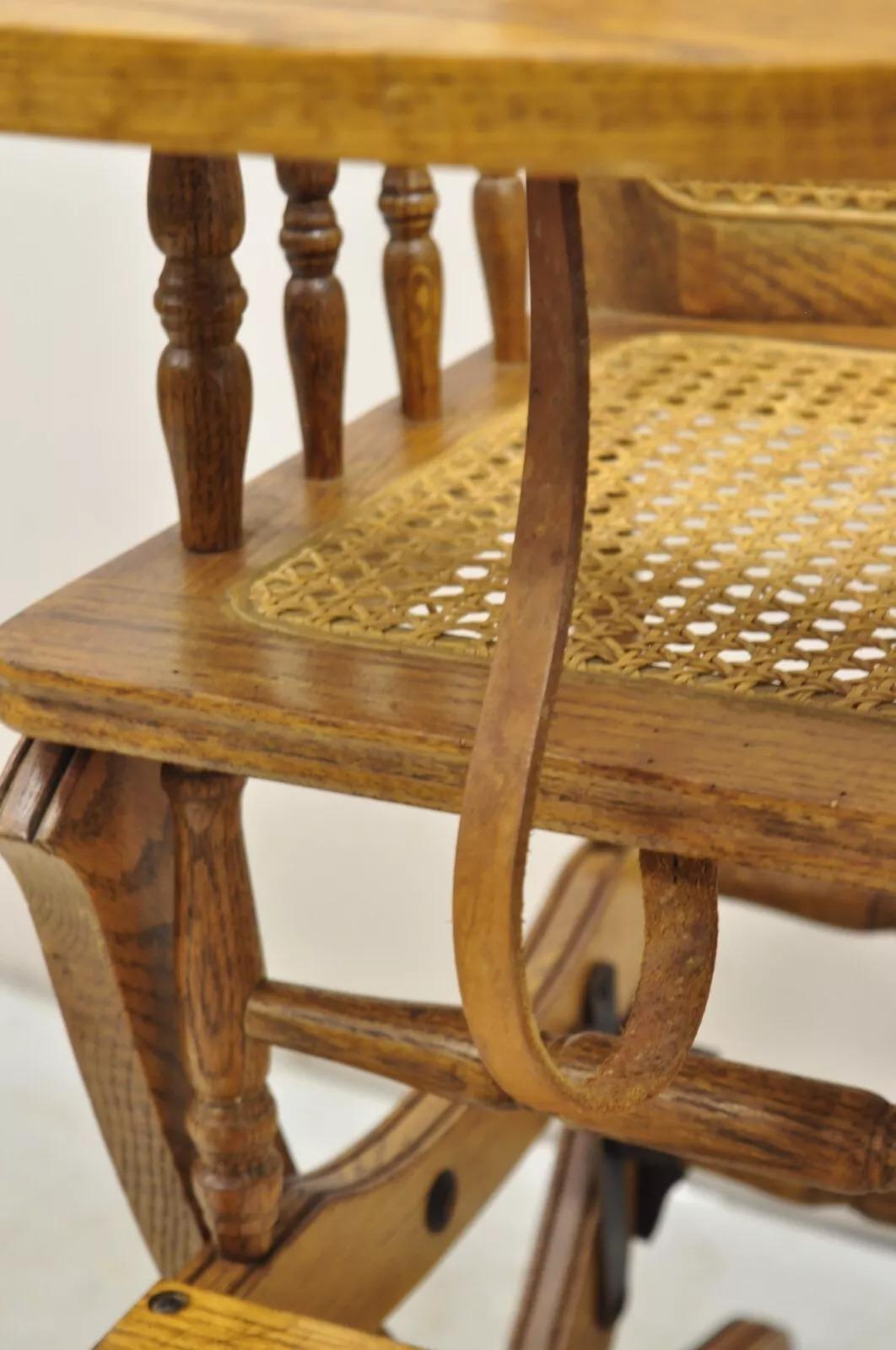 Vintage Victorian Oak & Cane Convertible Childs High Chair Rocking Chair For Sale 4