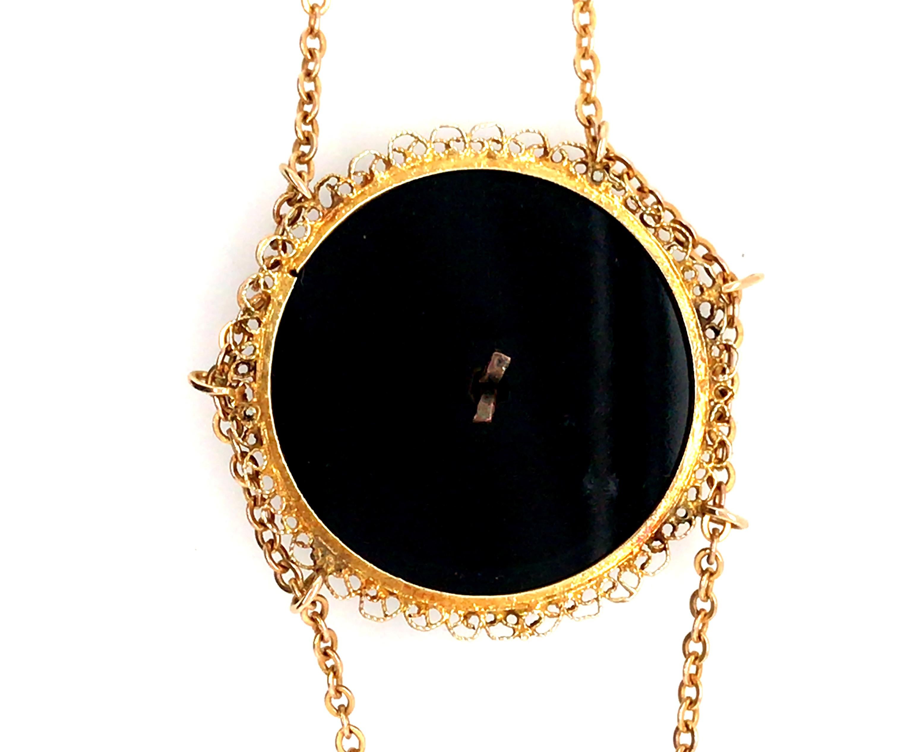 Victorian Onyx Pearl Necklace Double Pendant 14K Gold Antique Original 1890s For Sale 1