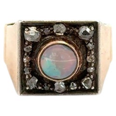 Vintage Victorian Opal and Diamond Silver on 18K Gold Ring