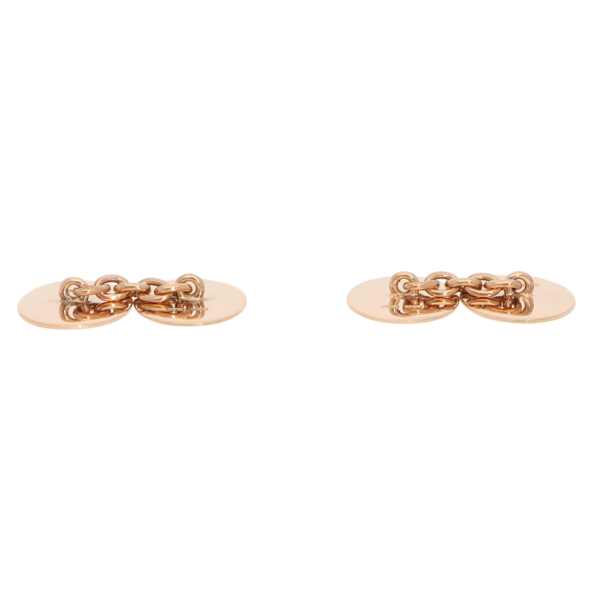 Viktorianische Manschettenknöpfe mit ovaler Kette in Rose Gold (Moderne) im Angebot