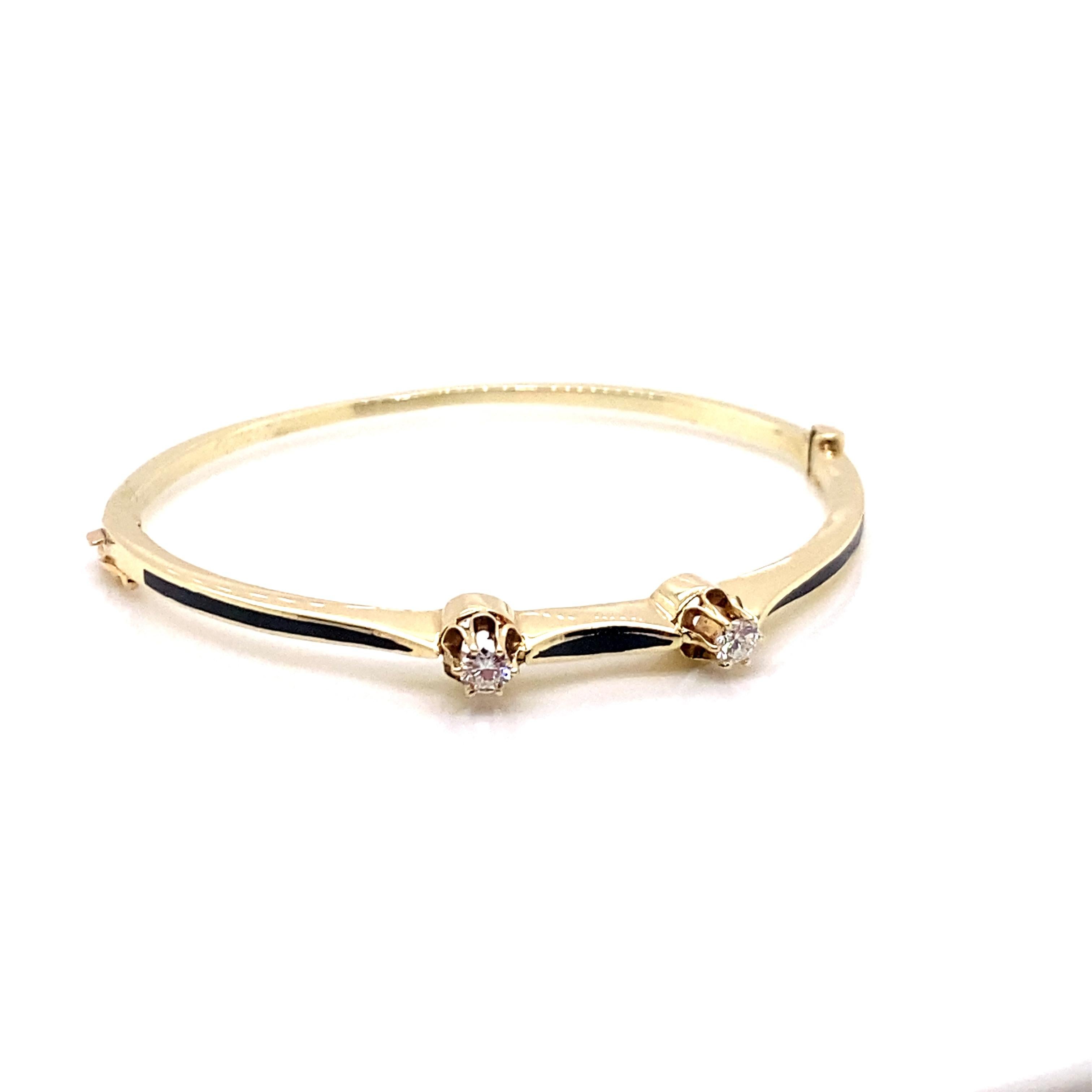 Vintage Victorian Reproduction Diamond and Black Enamel Bangle In Good Condition For Sale In Boston, MA