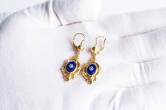Vintage Victorian Revival 14ct Gold And Lapis Lazuli Drop Earrings