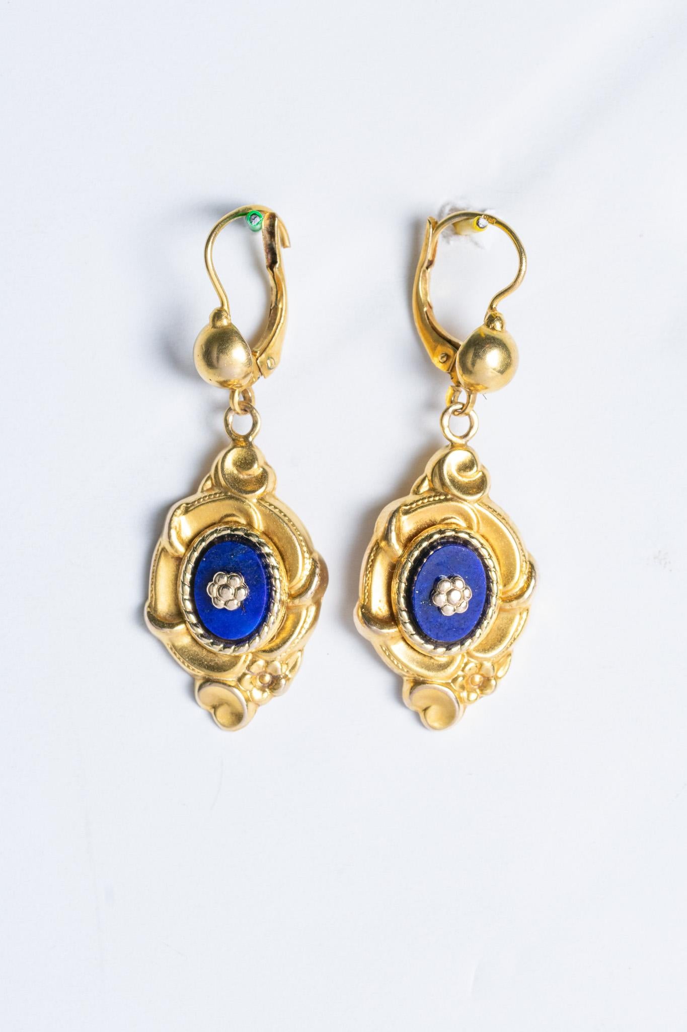 Orecchini a goccia in oro 14 ct e lapislazzuli di epoca vittoriana In condizioni ottime in vendita a Portland, England