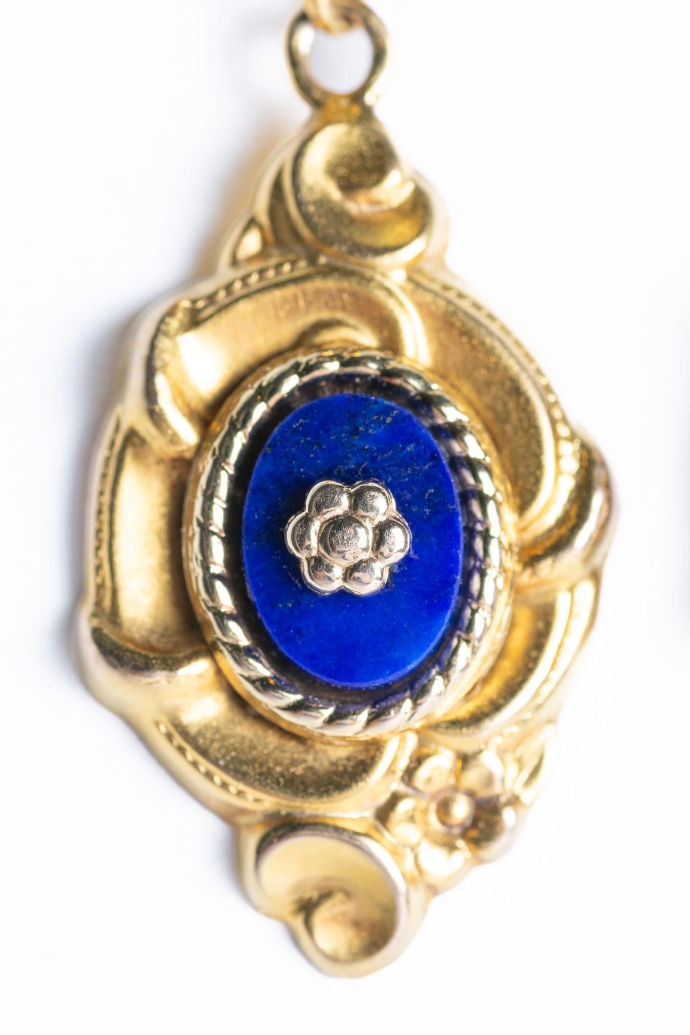 Orecchini a goccia in oro 14 ct e lapislazzuli di epoca vittoriana in vendita 2