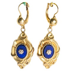Orecchini a goccia in oro 14 ct e lapislazzuli di epoca vittoriana