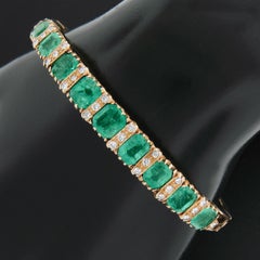 Vintage Victorian Revival 14k Gold 14.60ct GIA Emerald & Diamond Bangle Bracelet
