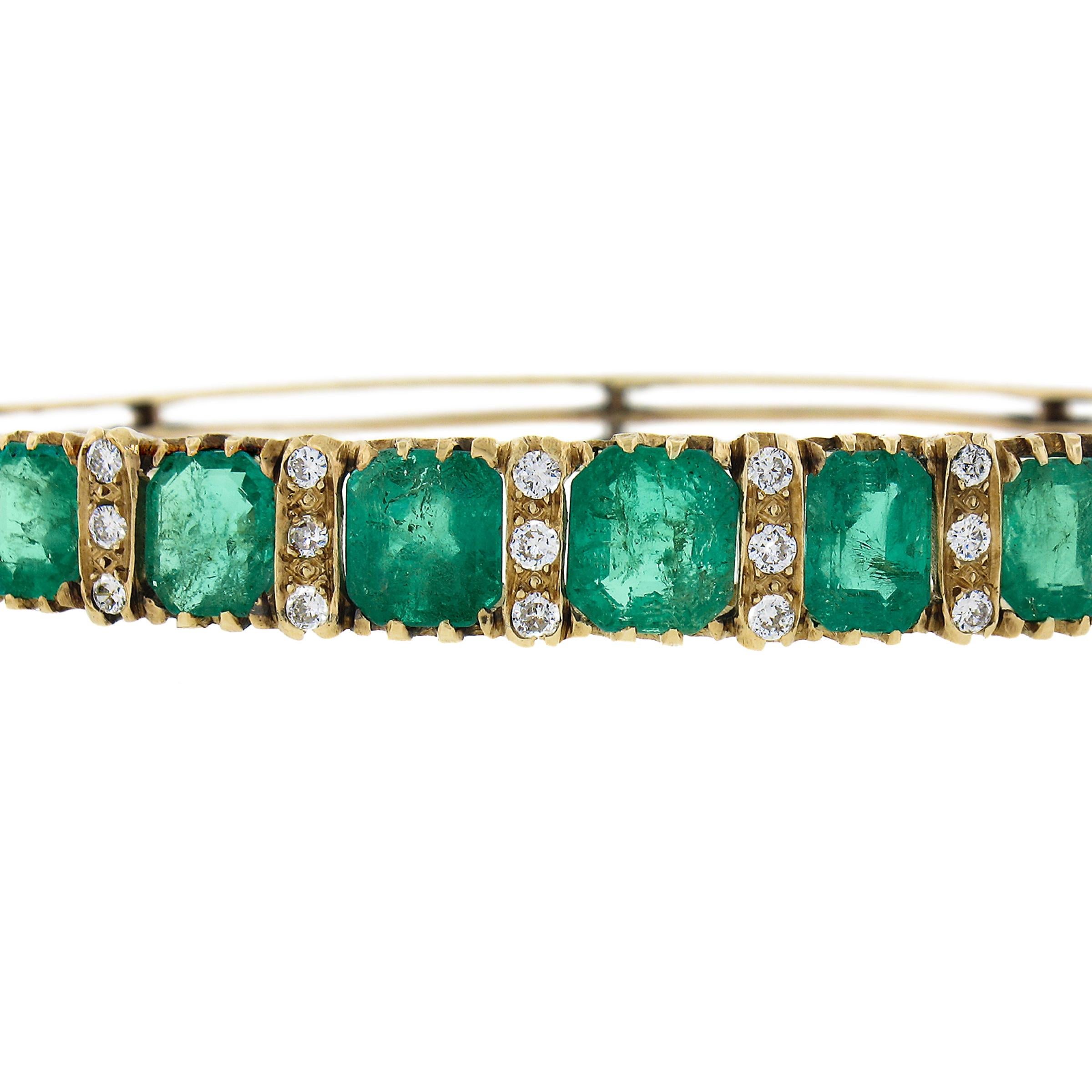 Vintage Victorian Revival 14k Gold 14.60ct GIA Emerald & Diamond Bangle Bracelet In Good Condition For Sale In Montclair, NJ
