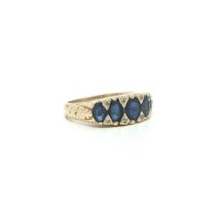 Vintage Victorian Revival 14k Gold 5 Oval Sapphire w/ Diamond Scroll Work Ring
