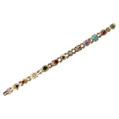 Retro Victorian Revival 14k Gold Multi Color Gemstone Slide Bracelet