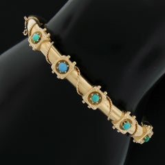 Vintage Victorian Revival 14k Gold Turquoise Twisted Wire Hinged Bangle Bracelet
