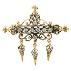 Vintage Victorian Revival 14k Yellow Gold .85ctw Old Diamond Dangle Pin Brooch