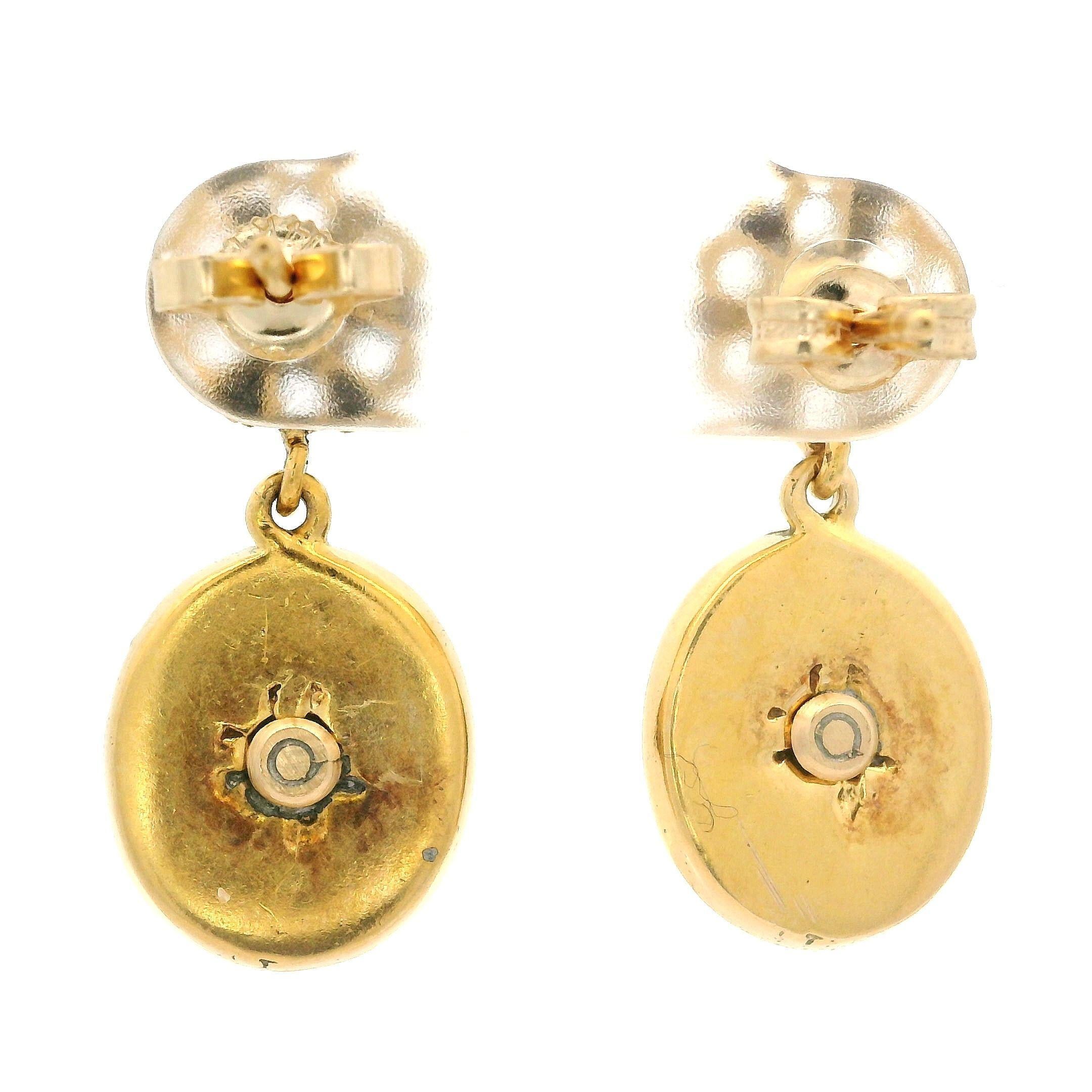 Vintage Victorian Revival 14k Yellow Gold Black Onyx & Pearl Drop Dangle Earring For Sale 1