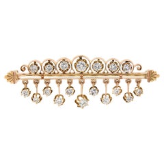 Vintage Victorian Revival 18k Rosy Gold 3.26ctw Round Diamond Dangle Pin Brooch
