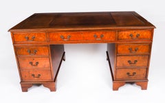 Vintage Victorian Revival 5ft Burr Walnut Pedestal Desk 20th Century