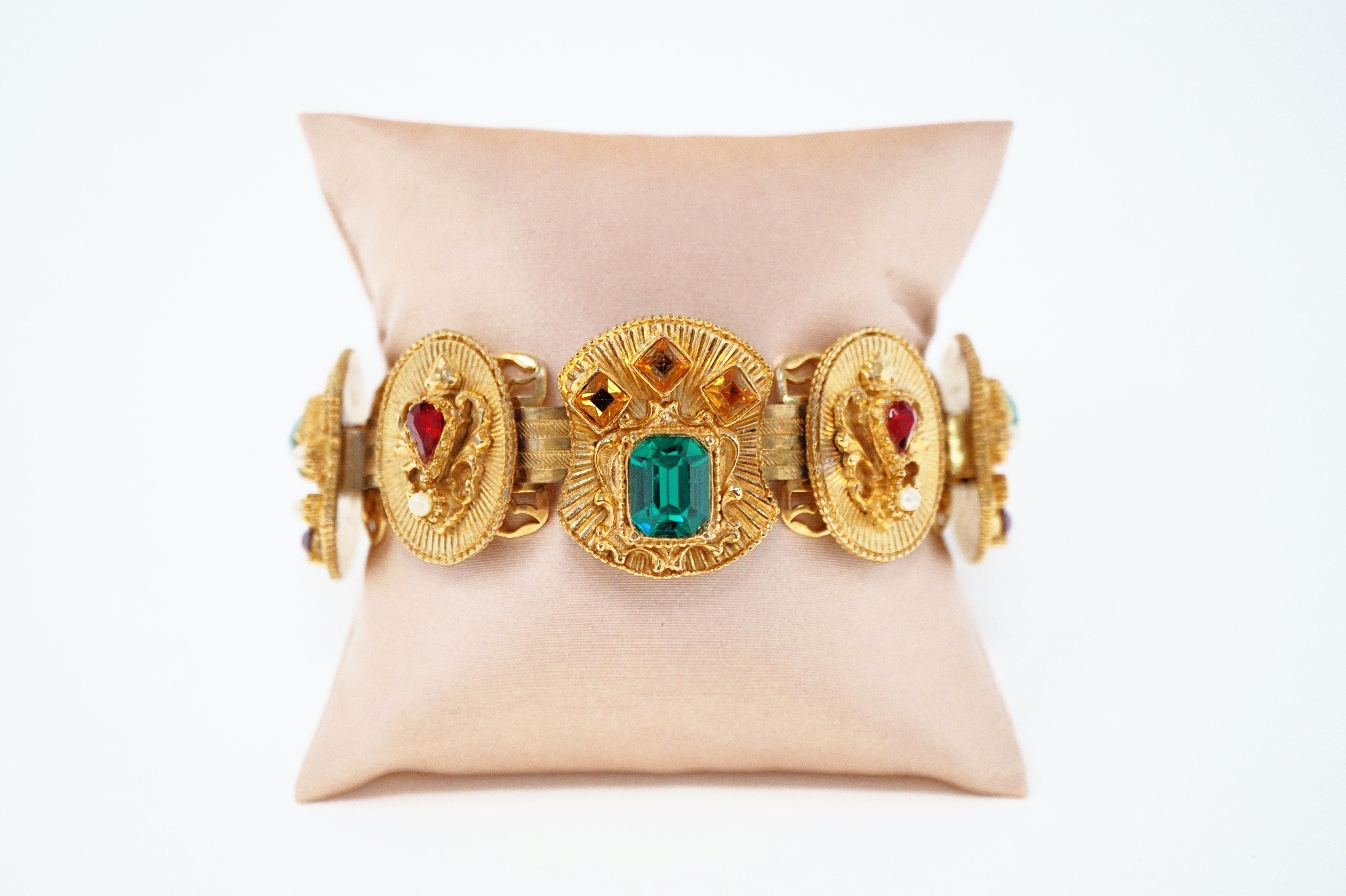 Vintage Victorian Revival Bejeweled Statement Bracelet, circa 1960s 7