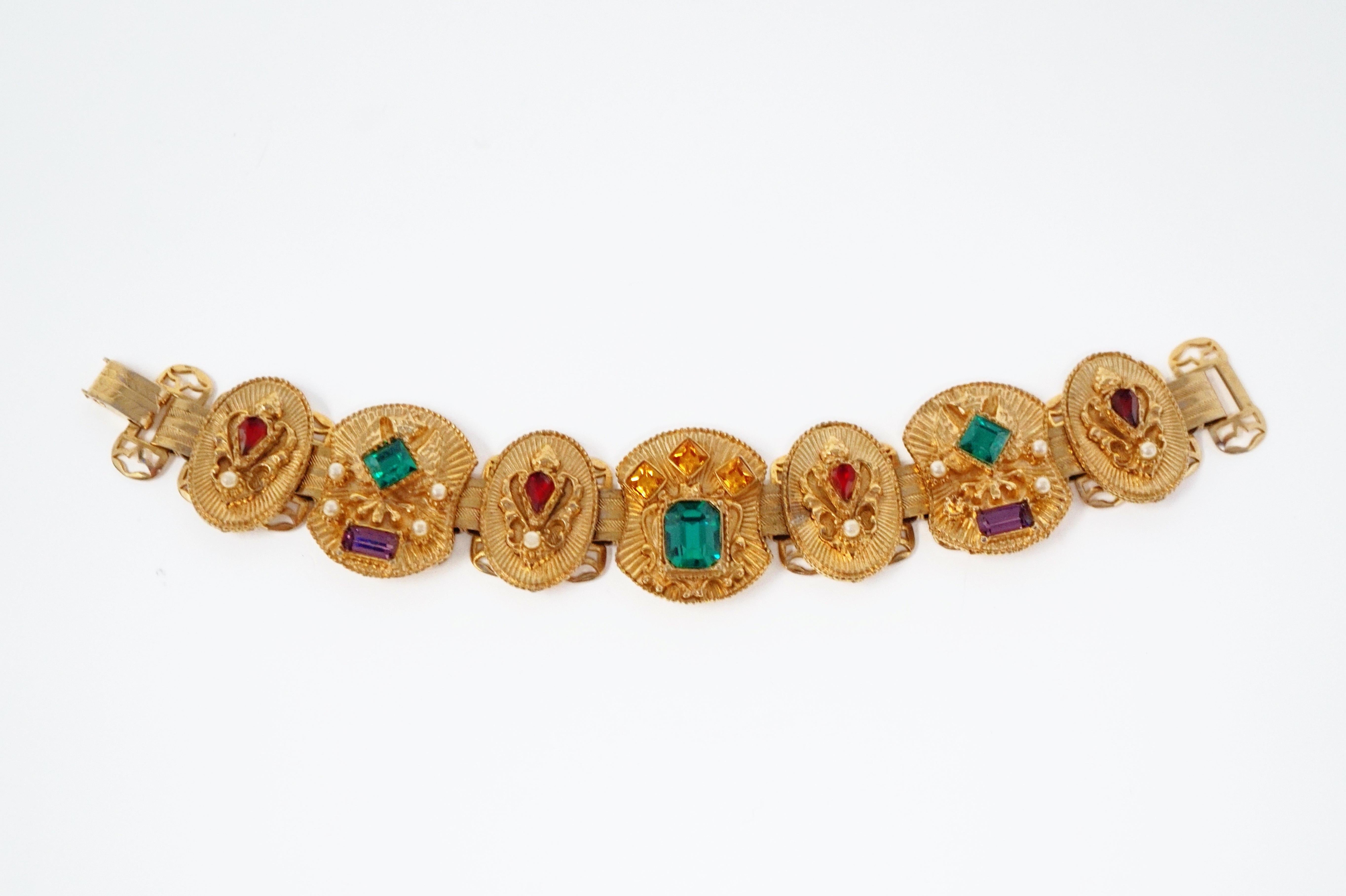 Vintage Victorian Revival Bejeweled Statement Bracelet, circa 1960s 8