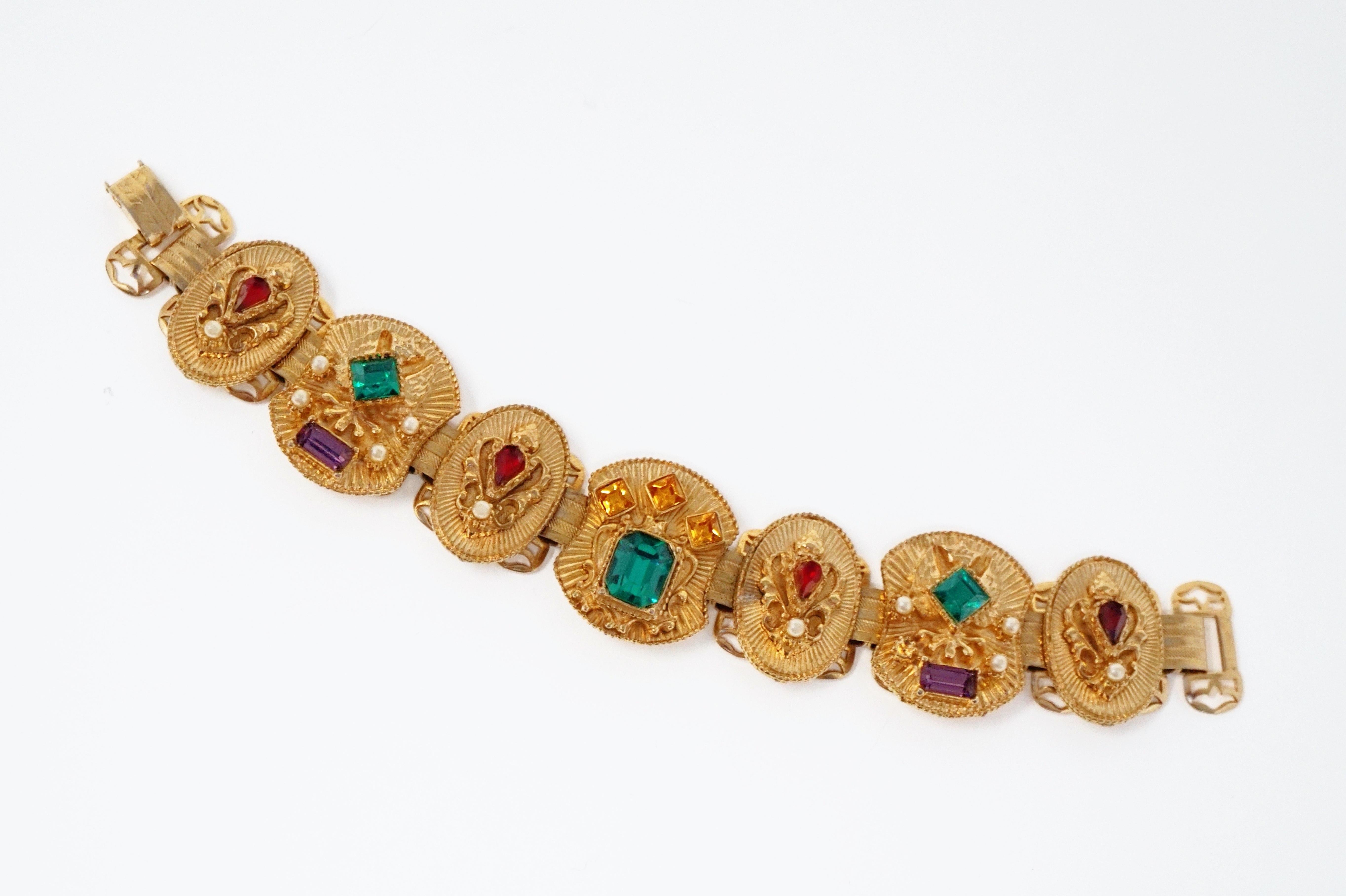 Vintage Victorian Revival Bejeweled Statement Bracelet, circa 1960s 9