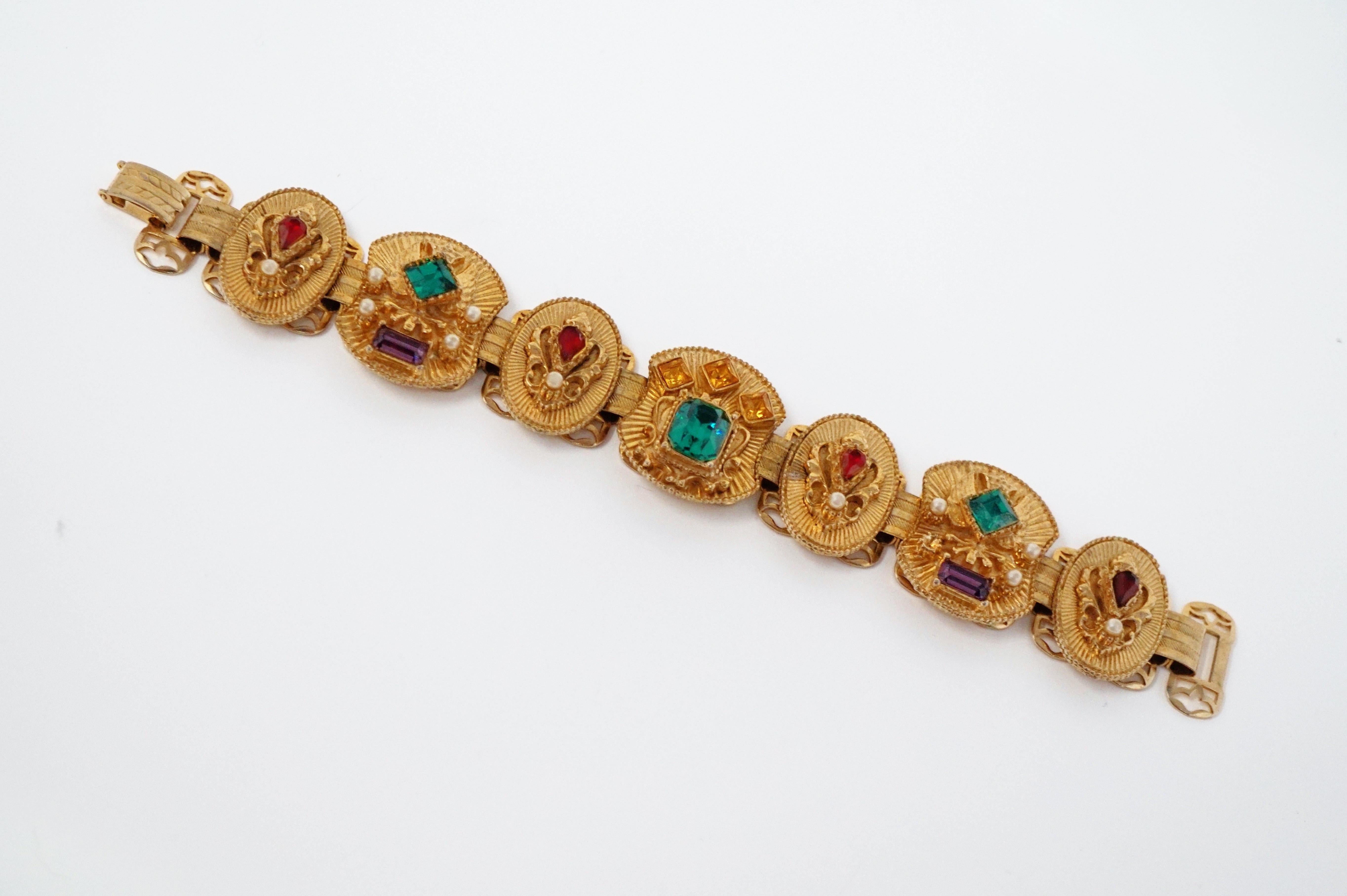 Vintage Victorian Revival Bejeweled Statement Bracelet, circa 1960s In Good Condition In McKinney, TX