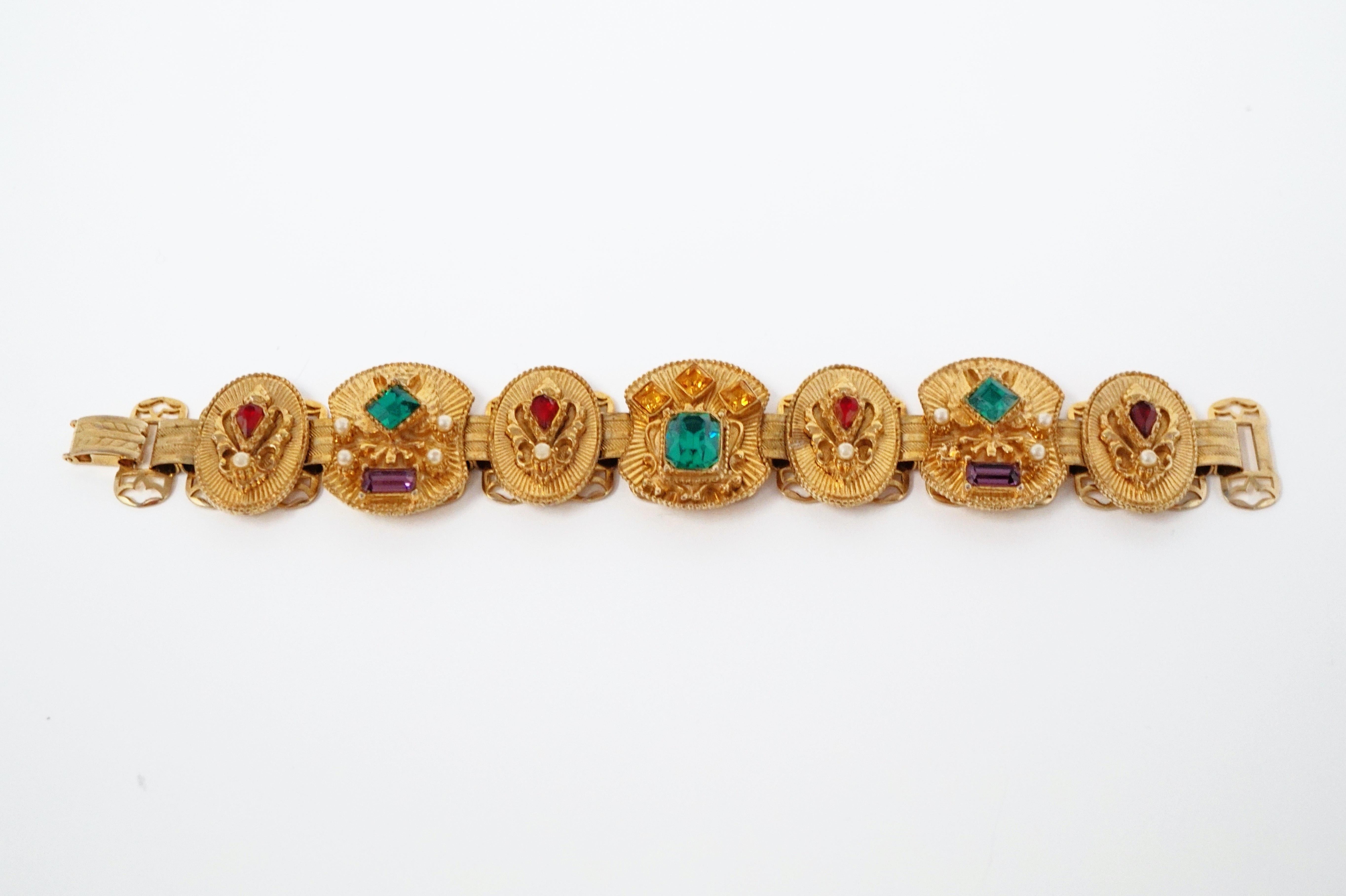 Women's Vintage Victorian Revival Bejeweled Statement Bracelet, circa 1960s