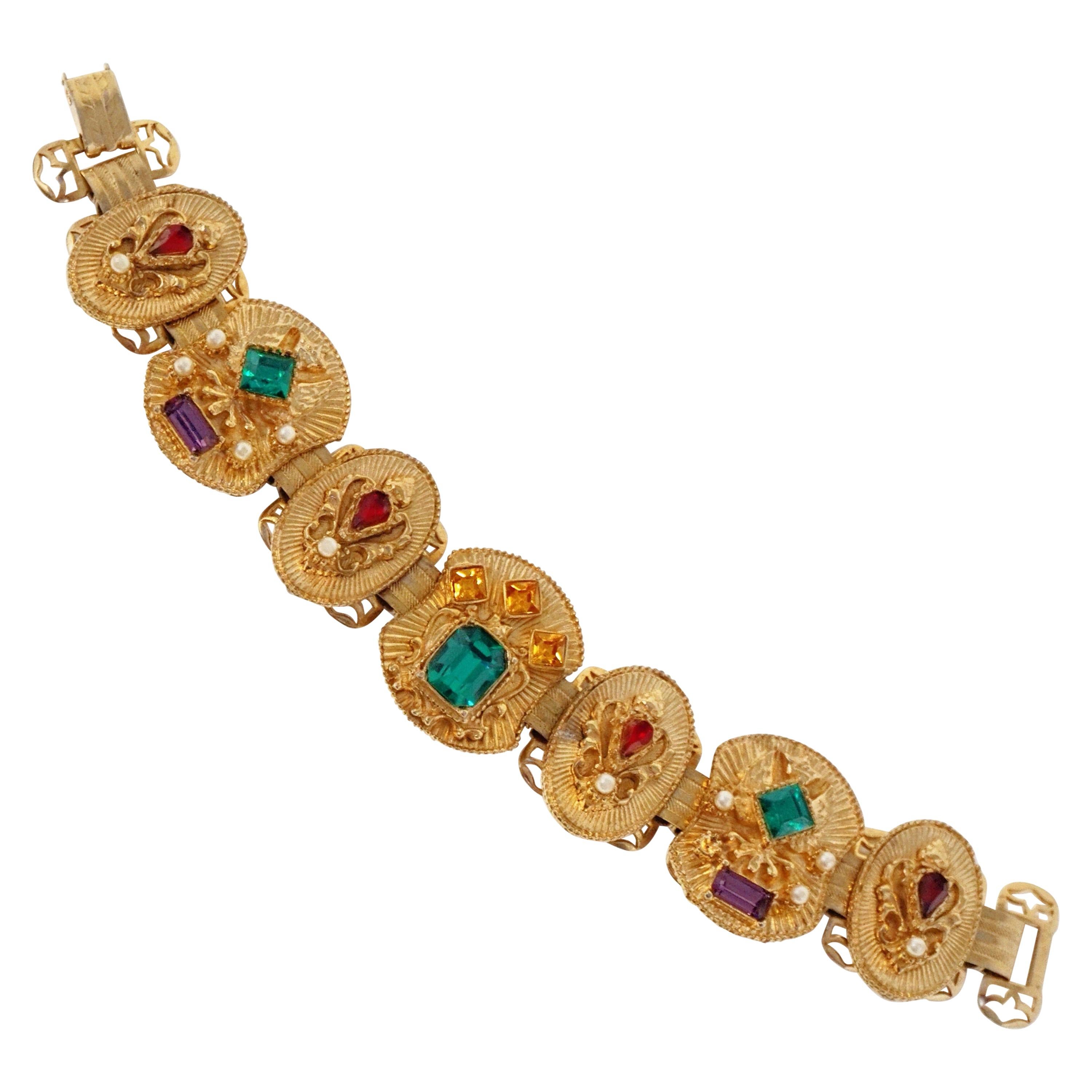 Vintage Victorian Revival Bejeweled Statement Bracelet, circa 1960s
