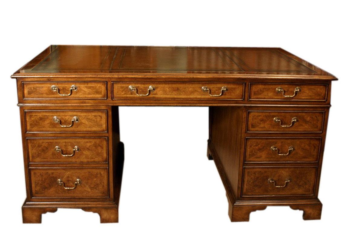 Vintage Victorian Revival Burr Walnut Pedestal Desk 6