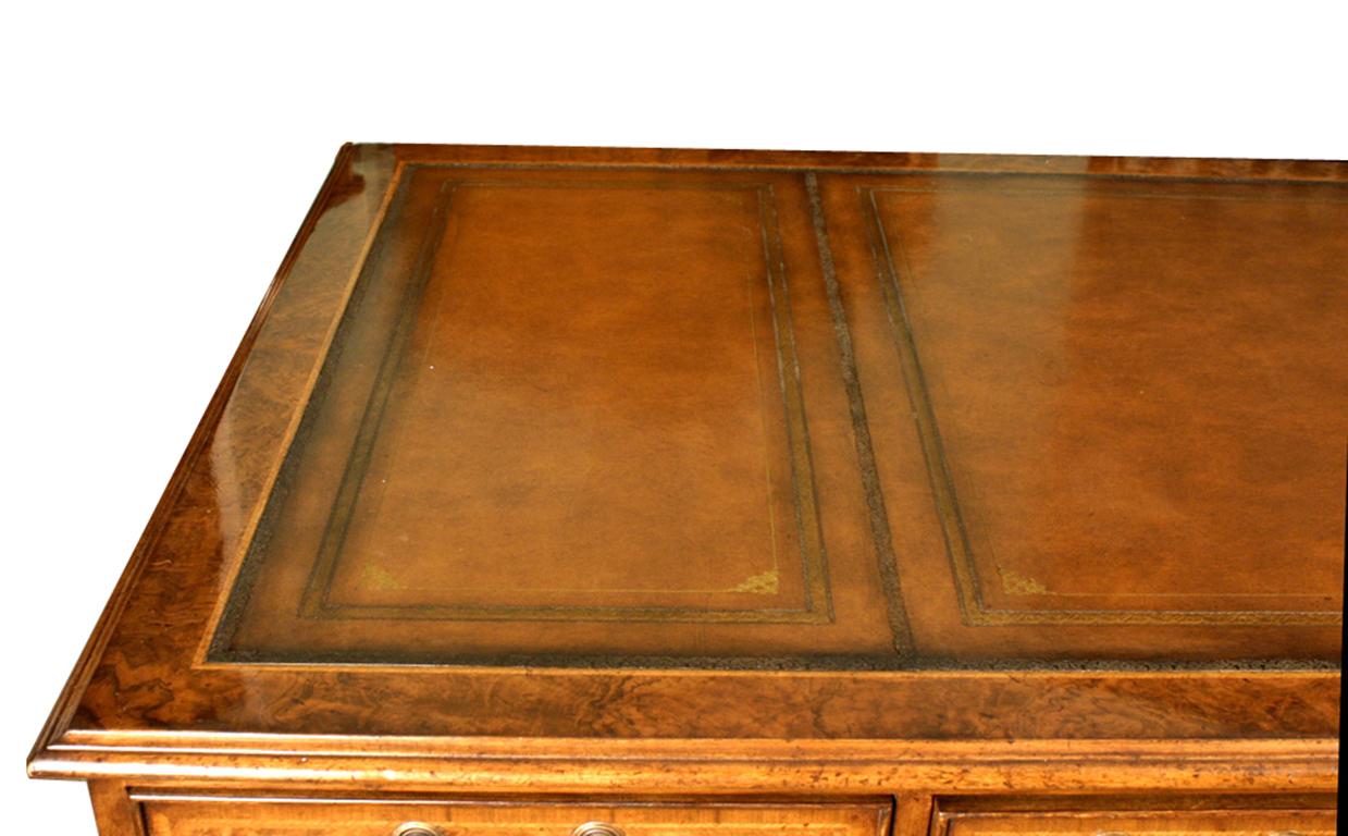 Vintage Victorian Revival Burr Walnut Pedestal Desk 3