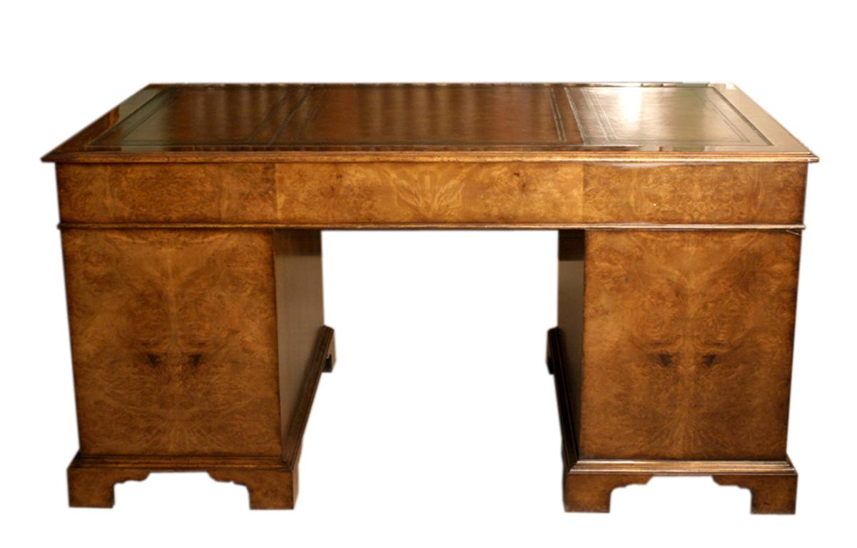 Vintage Victorian Revival Burr Walnut Pedestal Desk 5