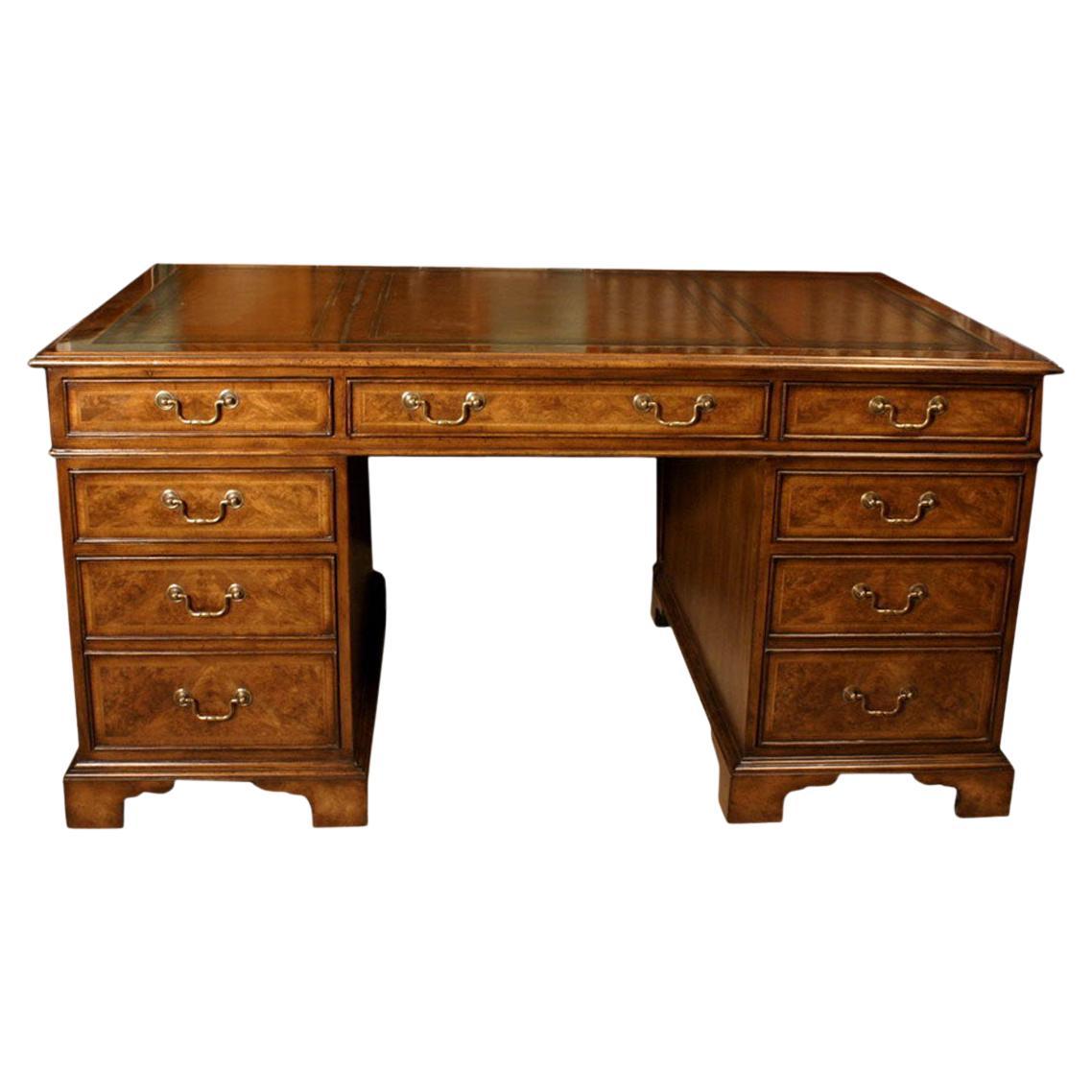 Vintage Victorian Revival Burr Walnut Pedestal Desk