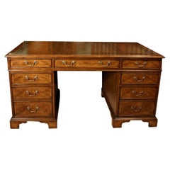 Vintage Victorian Revival Burr Walnut Pedestal Desk