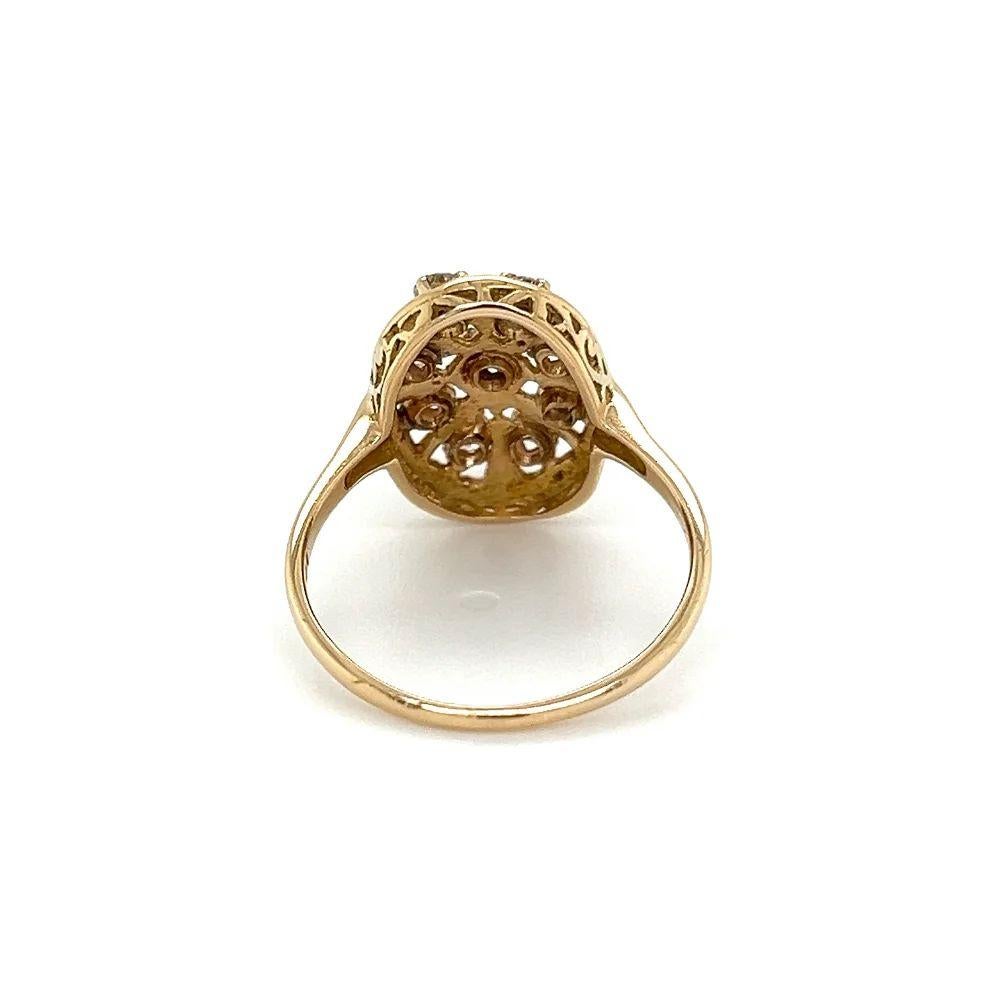 Round Cut Vintage Victorian Revival Diamond and Black Enamel Gold Cluster Ring For Sale