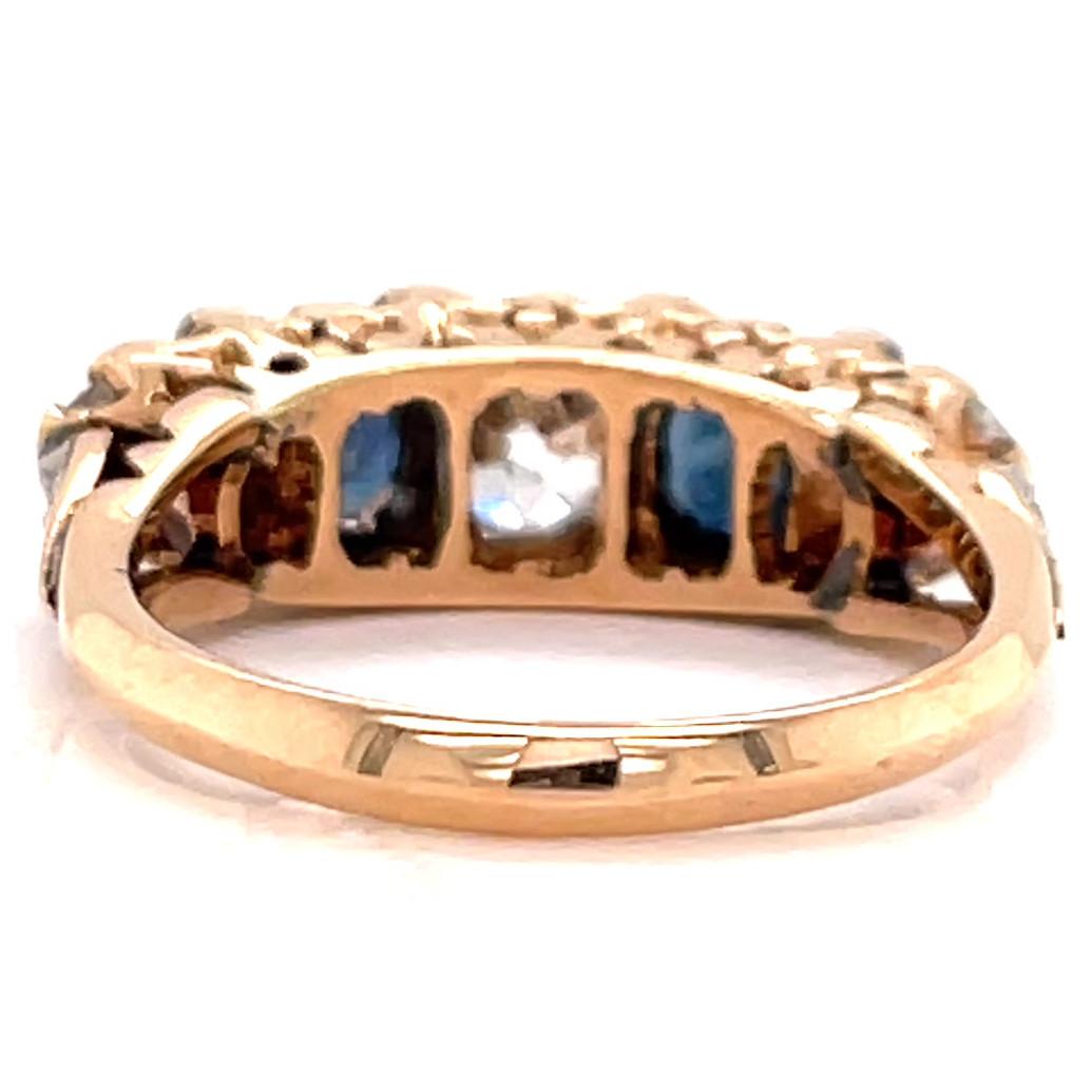Vintage Victorian Revival Diamond Sapphire Five Stone Gold Ring 1