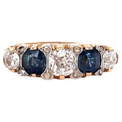 Vintage Victorian Revival Diamond Sapphire Five Stone Gold Ring Vintage Victorian Revival Diamond Sapphire Five Stone Gold Ring