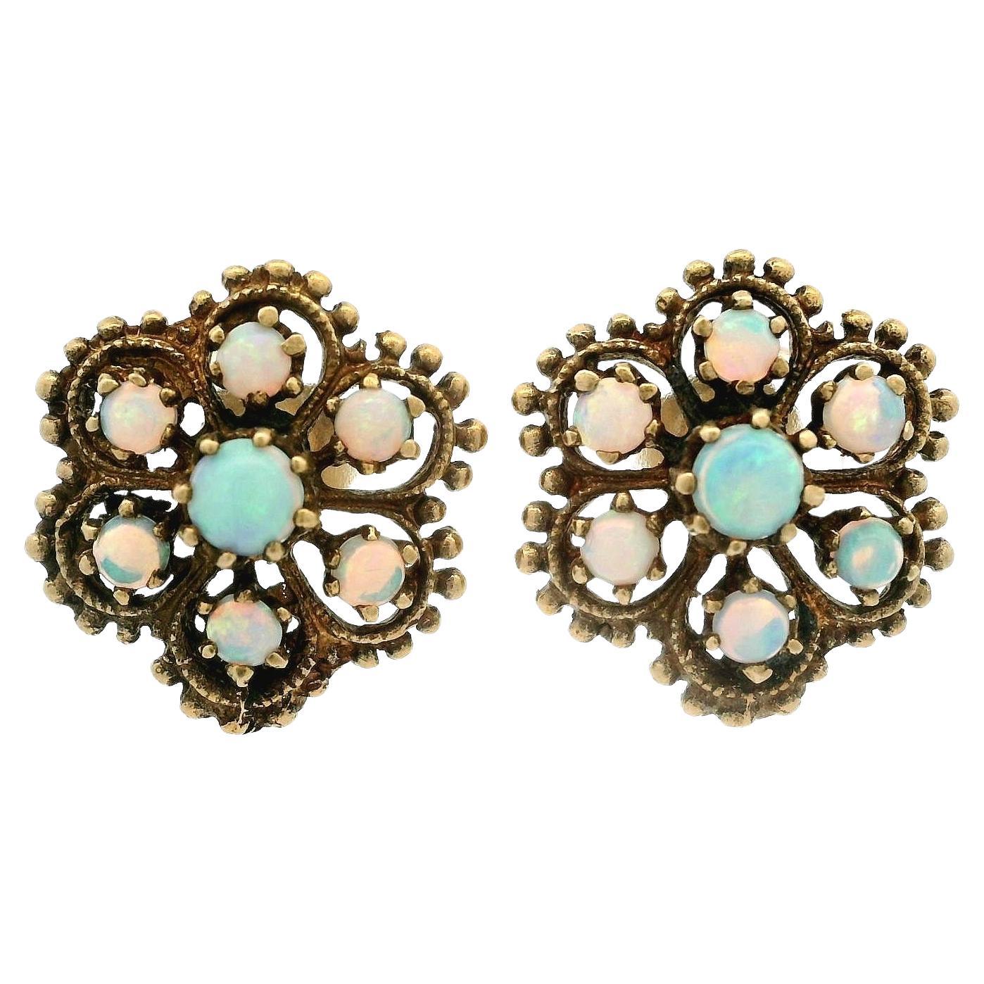 Vintage Revival vittoriano in oro giallo massiccio Orecchini con fiore a grappolo di Opale