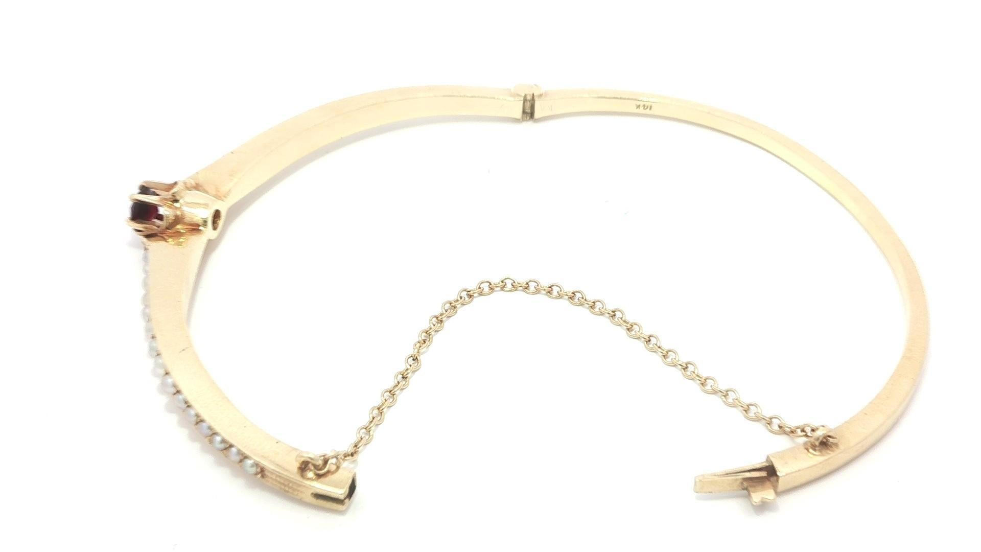 De las mujeres Pulsera brazalete abierta de oro amarillo con semillas de granate de la época victoriana en venta