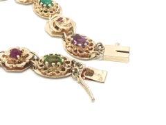 Vintage Victorian Revival Yellow Gold Multi Color Gemstones Charm Slide Bracelet