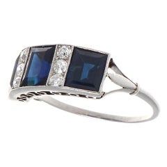 Vintage Victorian Sapphire Diamond Platinum Ring
