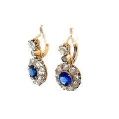 Vintage Victorian Sapphire GIA and Diamond Platinum on 18K Gold Drop Earrings