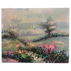 Vintage Victorian Scenic Water Nautical Boating Boat Mid-Century Modern Painting