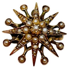 Vintage Victorian Seed Pearl Sunburst Brooch