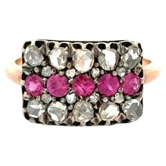 Vintage Victorian Senaille Cut Diamant und Rubin Silber auf 18K Gold Ring