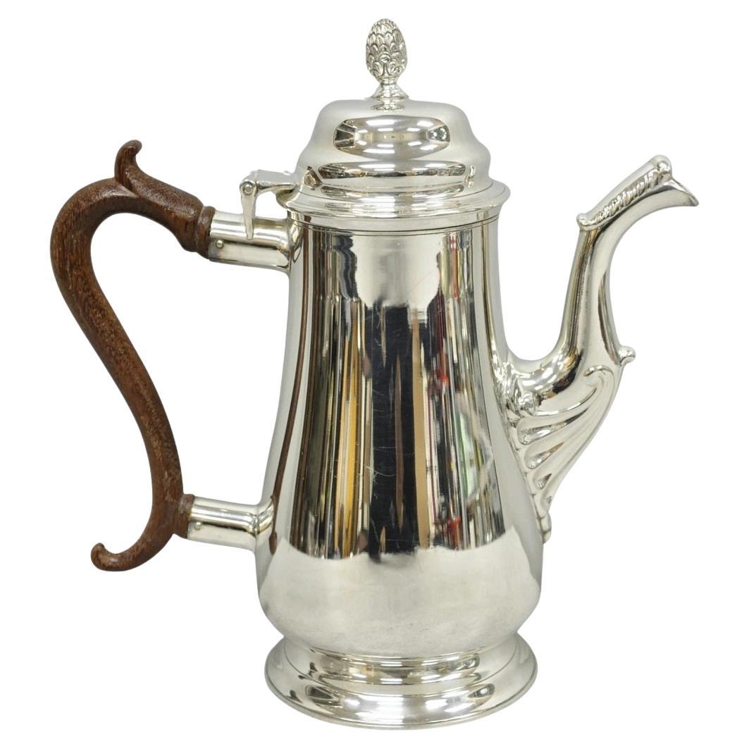 Vintage Victorian Silver Plated Coffee Pot Tea Kettle w/ Carved Wood Handle