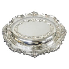 Vintage Victorian Silver Plated Covered Vegetable Serving Dish with Glass Liner