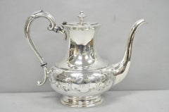 Vintage Victorian Silver Plated Floral Repousse Tea Kettle Teapot w/ Monogram