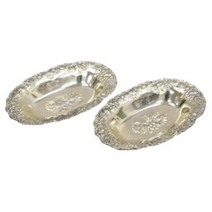 Vintage Victorian Silver Plated Floral Repousse Trinket Dish Japan - a Pair