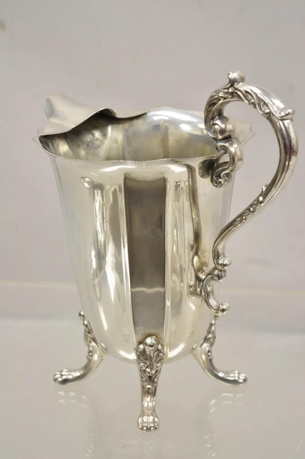 Vintage Victorian Silver Plated Fluted Paw Feet Footed Water Beverage Pitcher For Sale 6