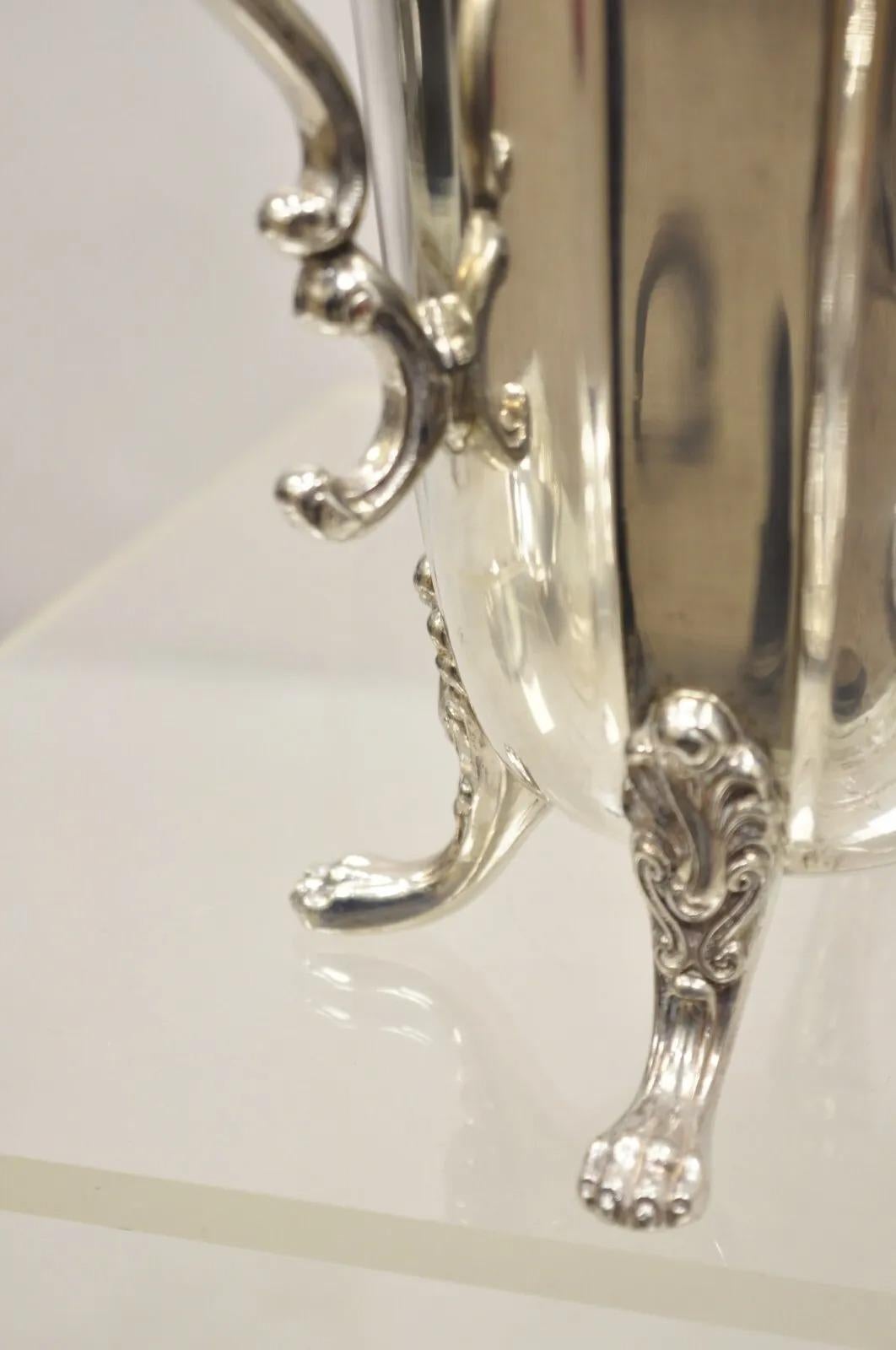 Vintage Victorian Silver Plated Fluted Paw Feet Footed Water Beverage Pitcher For Sale 2