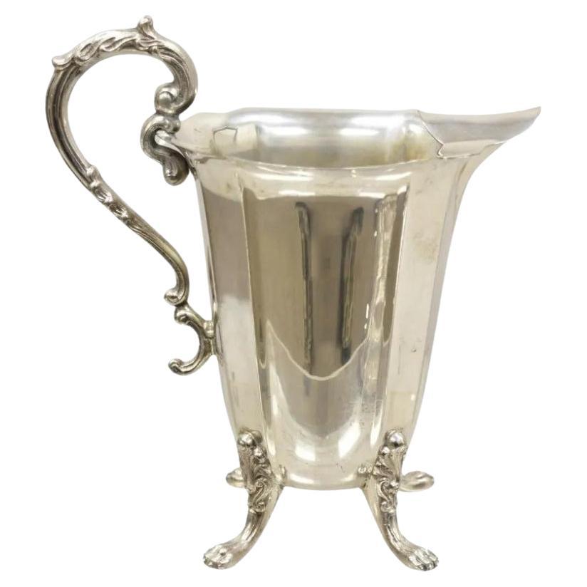 Vintage Victorian Silver Plated Fluted Paw Feet Footed Water Beverage Pitcher For Sale